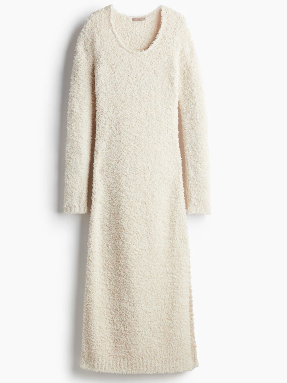 Cozy Cream Long-Sleeve Bouclé Knit Dress